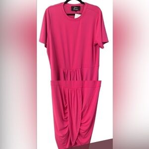 NWT Nina Parker Dress Womens Plus size 1X Pink Short Sleeve Stretch Tulip New